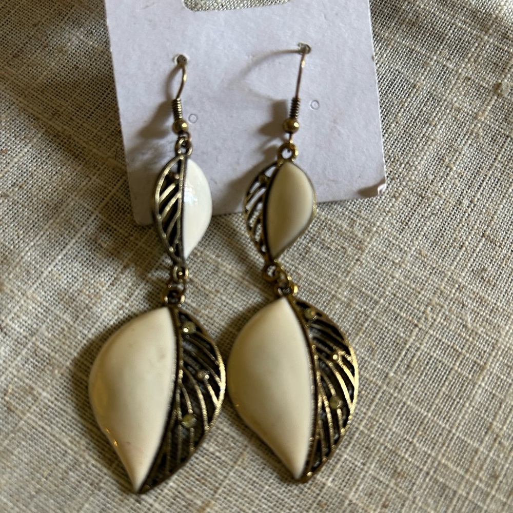 Elegant Mother of Pearl and Gold Leaf Earrings